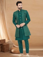 Teal Green Art Silk Indo Western Readymade Indo Western Sherwani